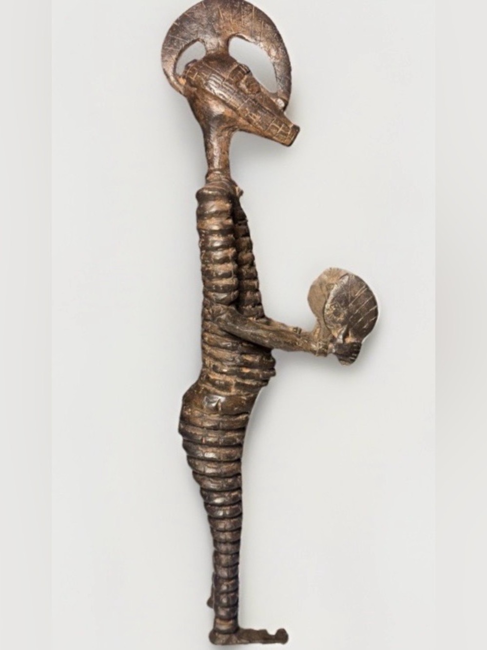 African Art, Tribal Art - Figurine Dogon Bronze Statue on a Base - African